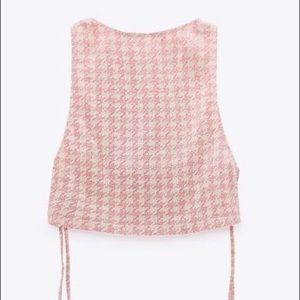 Zara pink houndstooth crop top with matching bralette